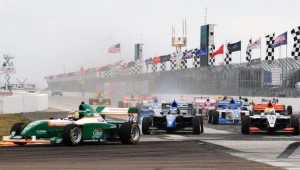 Conor Daly leads the field into Turn 1 at St. Petersburg. -Photo courtesy of StarMazda.com