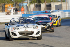 John Dean leads the Mazda MX-5 Cup field in Round Two at his home track of Sebring International Raceway. Photo credit: Mark Weber